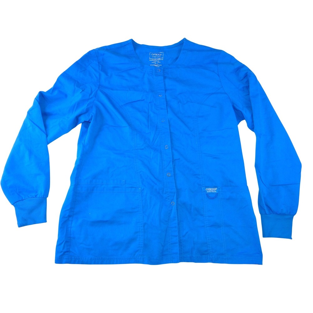 Cherokee Workwear Womens Royal Blue Snap Front Scrub‎ Jacket Size Large